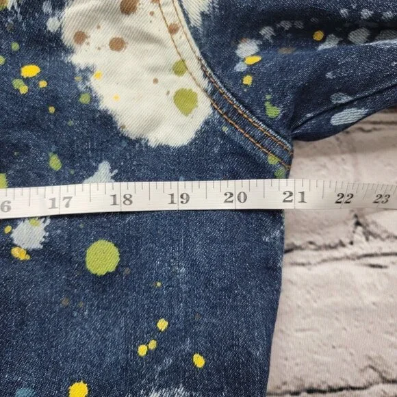 FRWD Denim Blue White Splattered Paint Jean Jacket Size M
